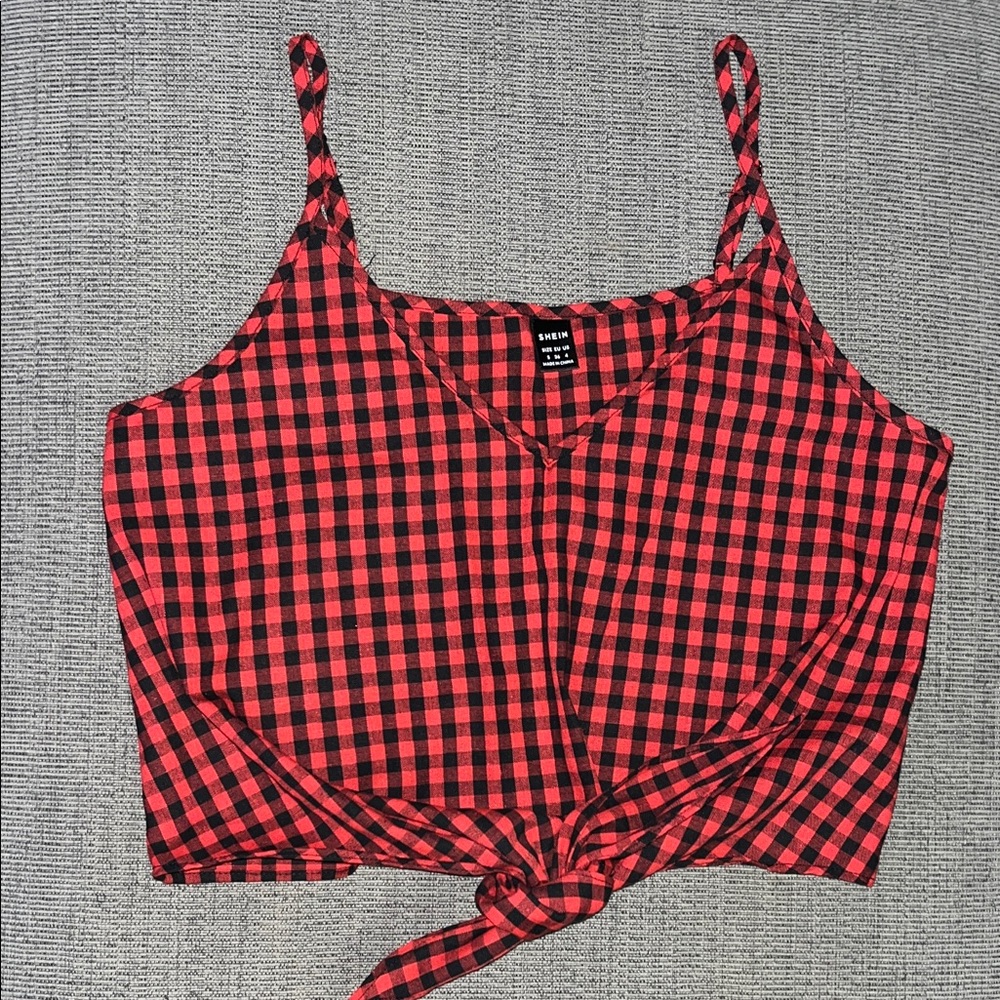 SHEIN Red and Black Checkered Crop Top
